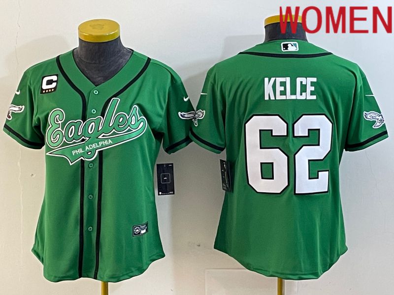 Women Philadelphia Eagles #62 Kelce Green Nike 2023 Co Branding Game NFL Jersey style 2